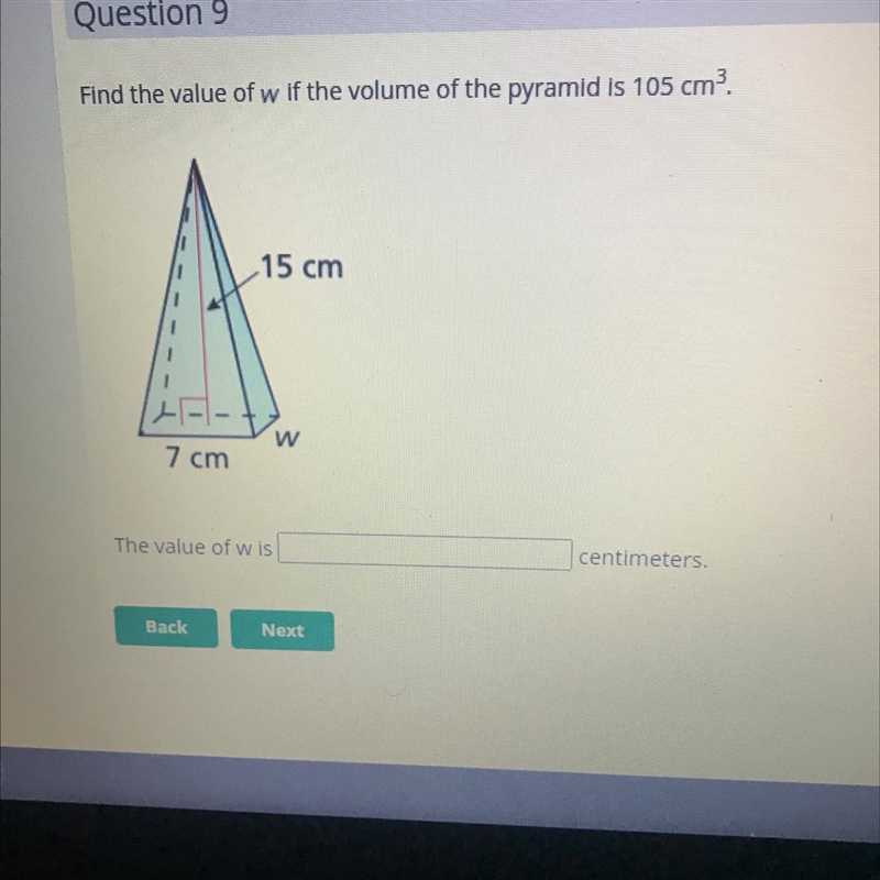 Find the w if the volume of the pyramid is 105 cm^3-example-1