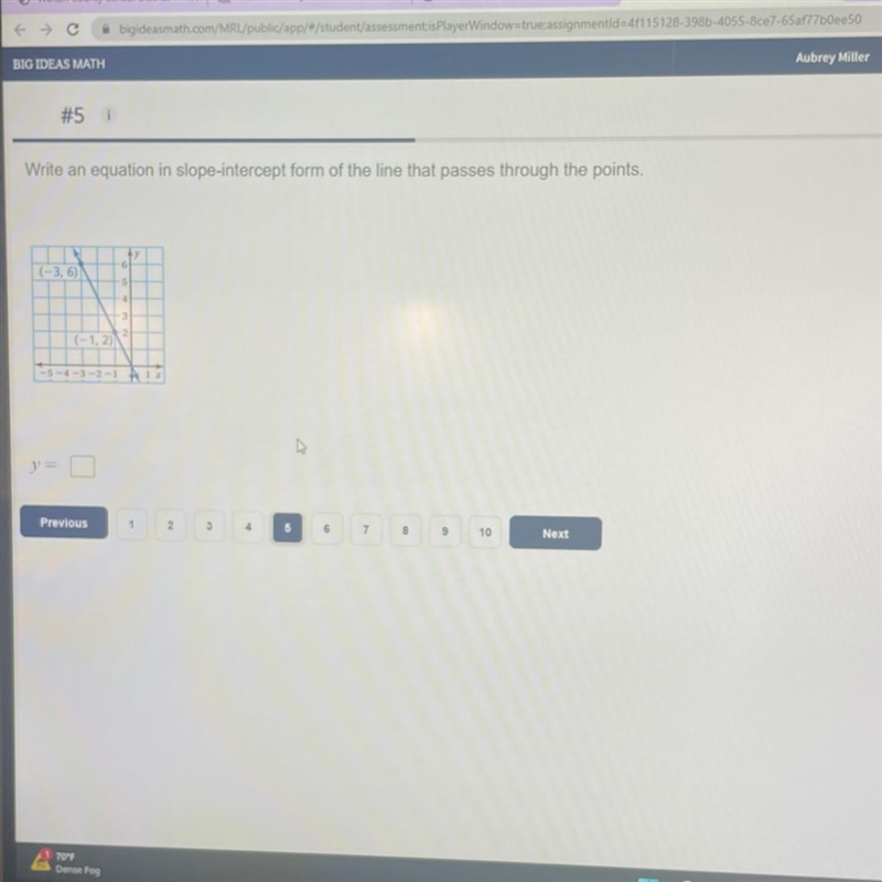 Write an equation in slope-intercept form of the line that passes through the points-example-1