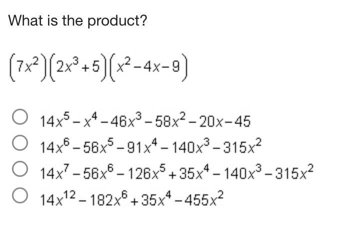 What is the product (7x^2)(2x^3+5)(x^2-4x-9)-example-1