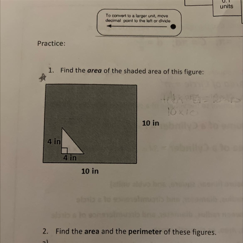 1. Find the area of the shaded area of this figure:-example-1