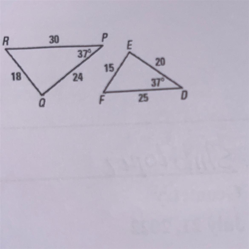 Are the triangles similar? If so, state the similarity and the postulate or theorem-example-1