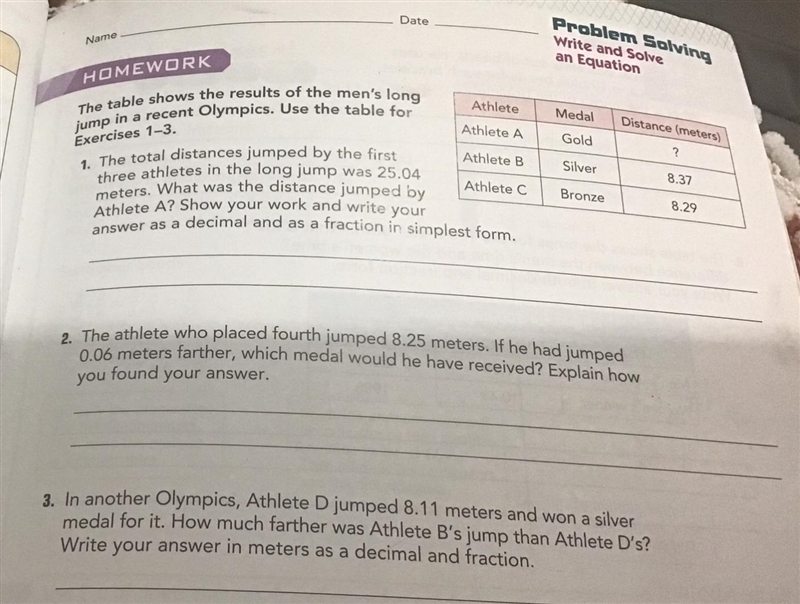 The table shows the results of the men’s long jump in a recent Olympics. Use the table-example-1