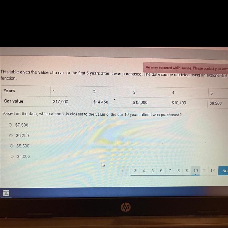 Which amount is closest to the value of the car 10 years after it was purchased?-example-1