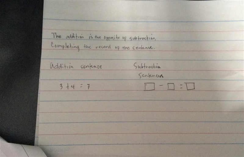 The addition is the opposite of subtraction, Completing the record of the sentence-example-1