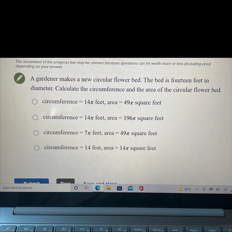 Calculate the circumference and the area of the circular flower bed-example-1