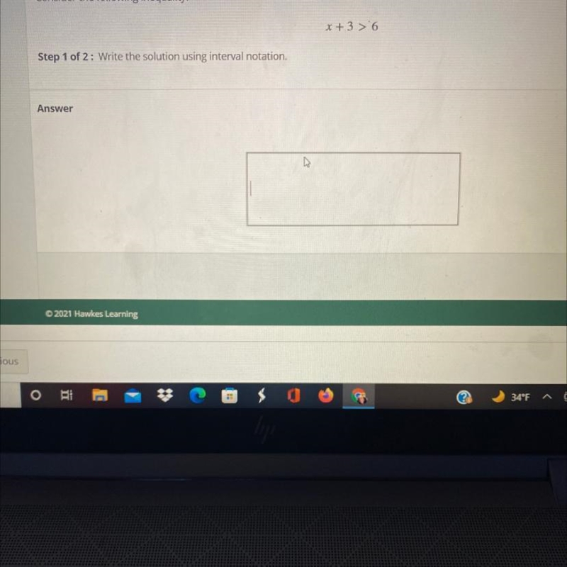 Consider the following inequality.x + 3 > 6Step 1 of 2: Write the solution using-example-1