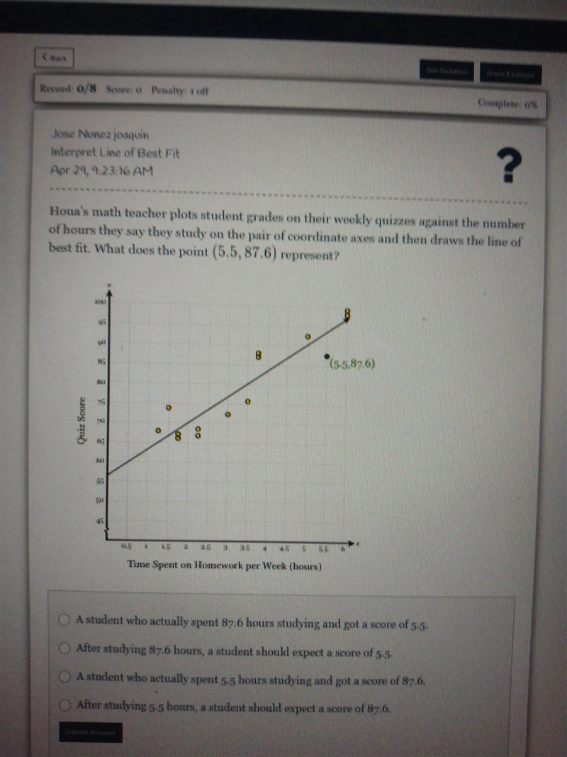 Houa's math teacher plots student grades on their weekly quizzes against the number-example-2