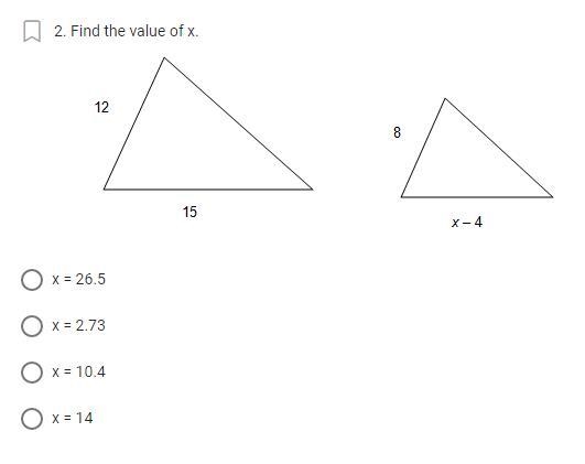 Find the value of x. A. x=26.5 B. x=2.73 C. x=10.4 D. x=14-example-1