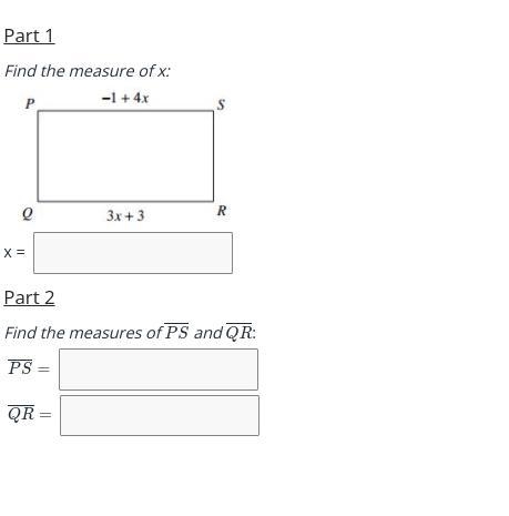 Find the measure of X Find the measure of PS and QR-example-1