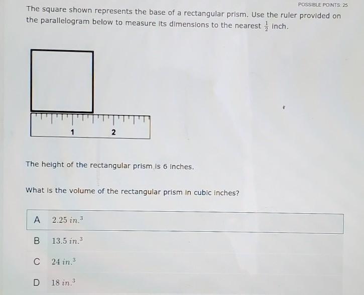 The square shown represents the base of a rectangular prism. Use the ruler provided-example-1