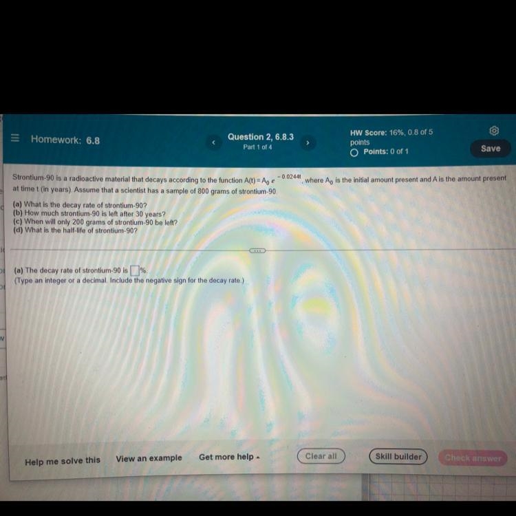 where Ais the initial amount present and A is the amount presenteStrontium-90 is a-example-1