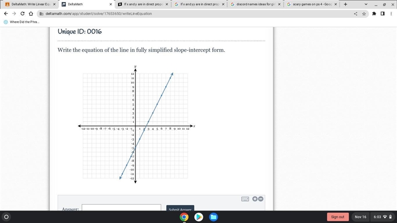 Write the equation of the line in fully simplified slope-intercept form. plss help-example-1