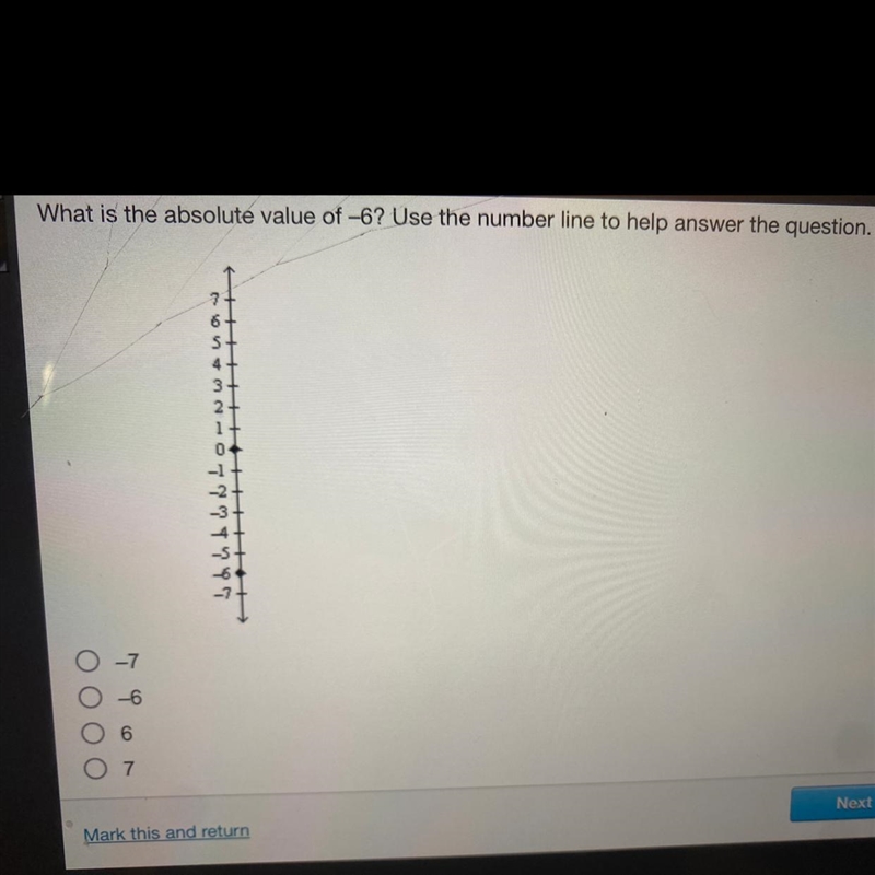 What is the absolute value of -6? Use the number line to help answer the question-example-1