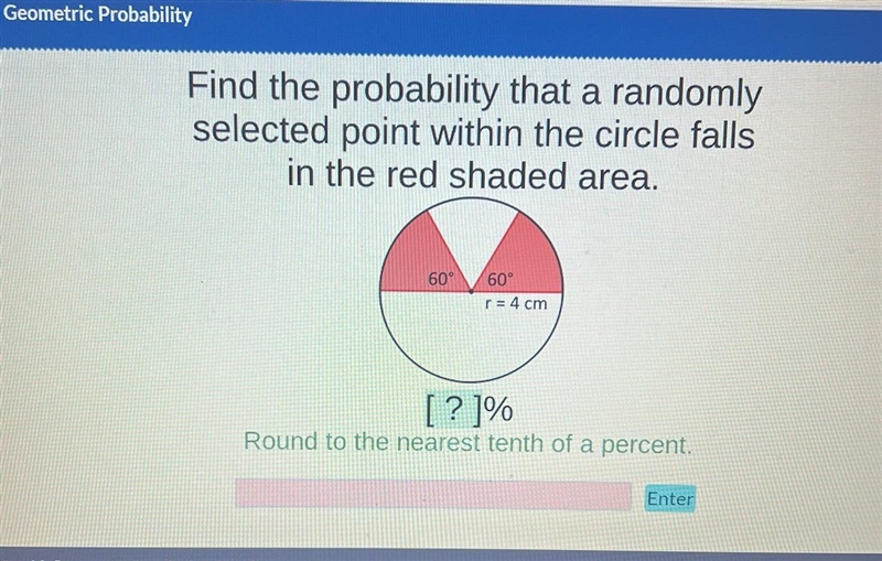 Find probability that a randomly selected point within the circle fall in the red-example-1