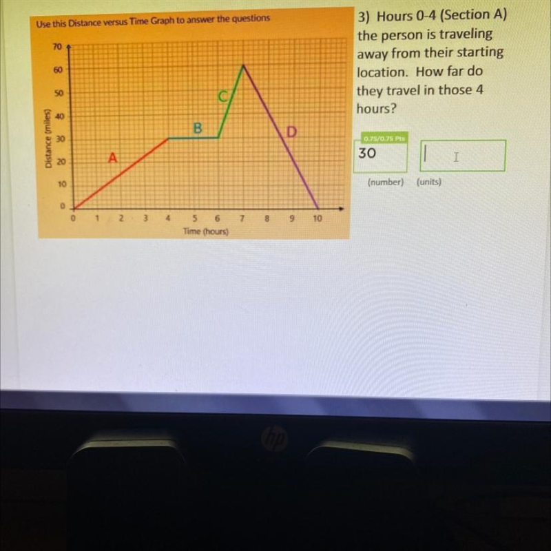 Please help!! 3) Hours 0-4 (Section A) the person is traveling away from their starting-example-1