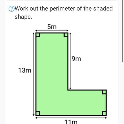 Work out the perimeter of the shaded shape. 5m 9m 13m 11m 8m-example-1