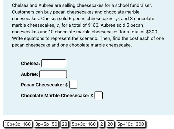 Chelsea and Aubree are selling cheesecakes for a school fundraiser. Customers can-example-1