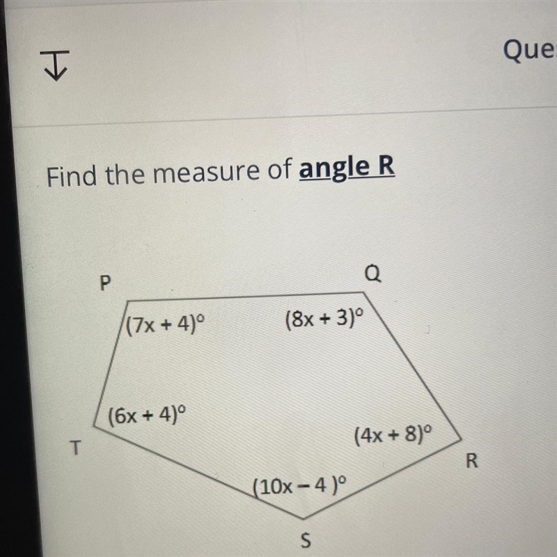 Find the measure of angle R i need help asap!-example-1