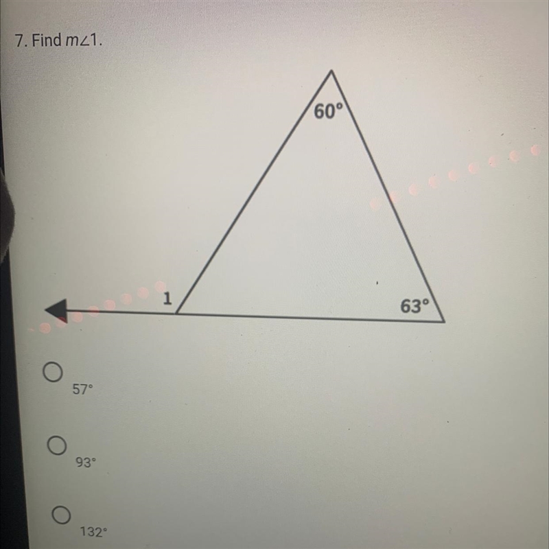 Please help! Find m<1 1 60° 63°-example-1