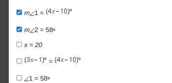 Helpp 50 points What must be true for lines a and b to be parallel lines? Select two-example-1