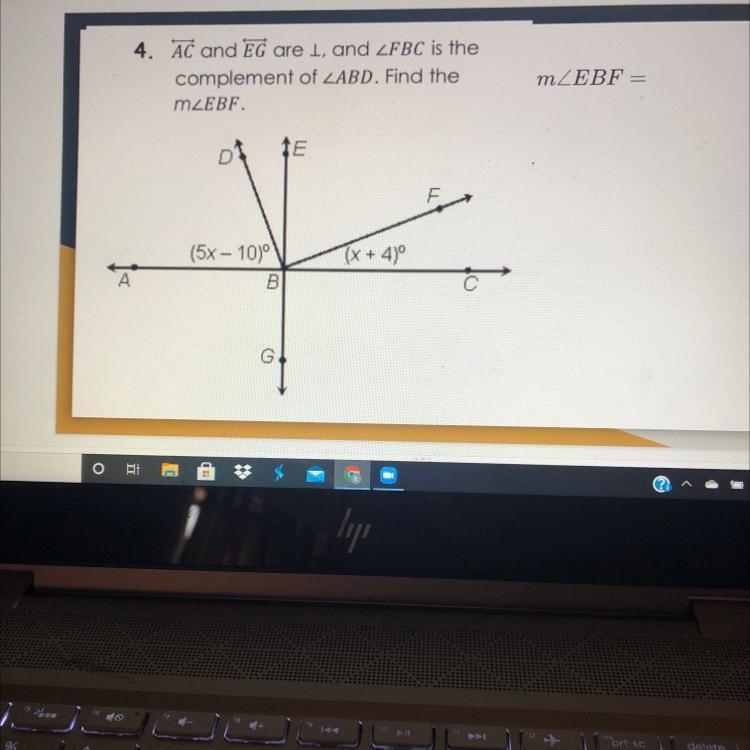 <—> <—> AC and EG are I, and /_FBC is the complement of /_ABD. Find the-example-1