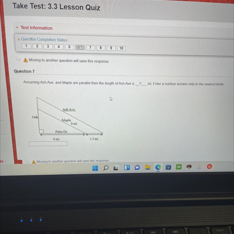 Assuming Ash Ave. and Maple are parallel then the length of Ash Ave is ? mi. Enter-example-1