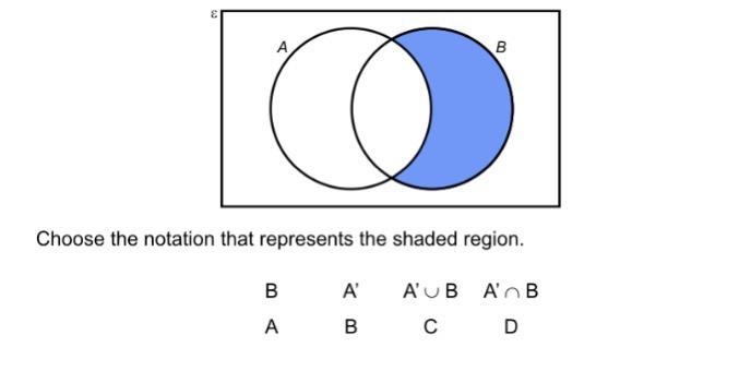 Please help! Choose the notation that represents the shaded region. A - B B - A’ C-example-1