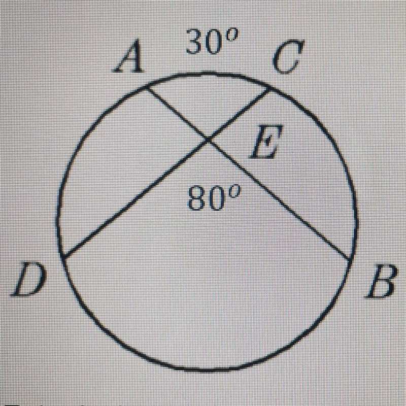 ￼ GEOMETRY) In the figure, chords AB and CD intersect at E. If the measure of arc-example-1