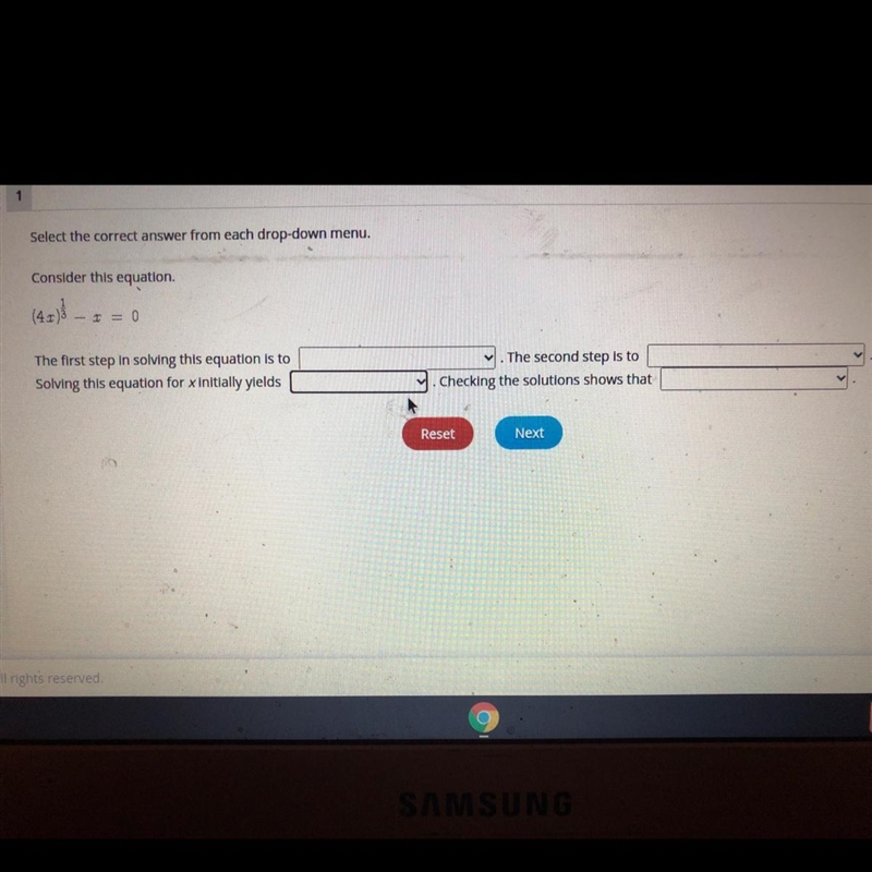 Select the correct answer from each drop-down menu.Consider this equation.First Step-example-1