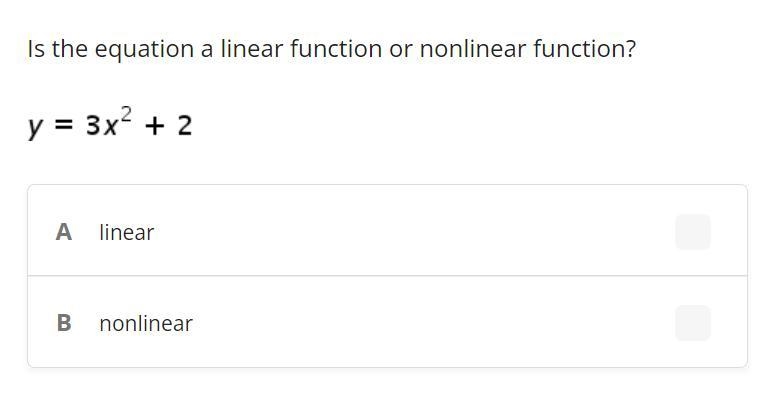 Is the equation a linear function or nonlinear function?-example-1