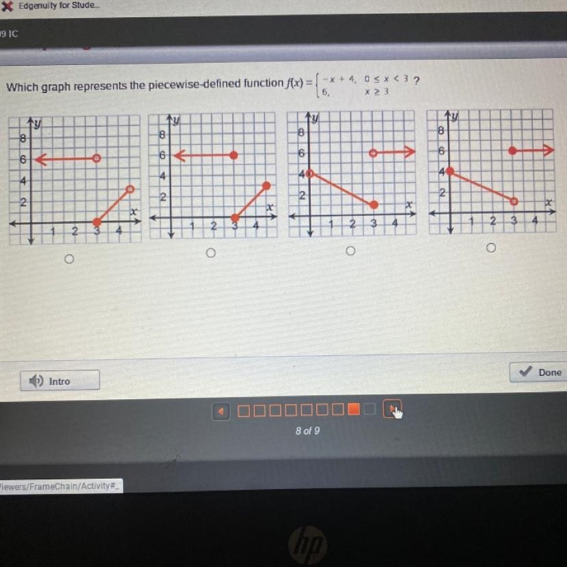 IC Which graph represents the piecewise-defined function f(x) = { 5* [-x + 4, 0≤x-example-1