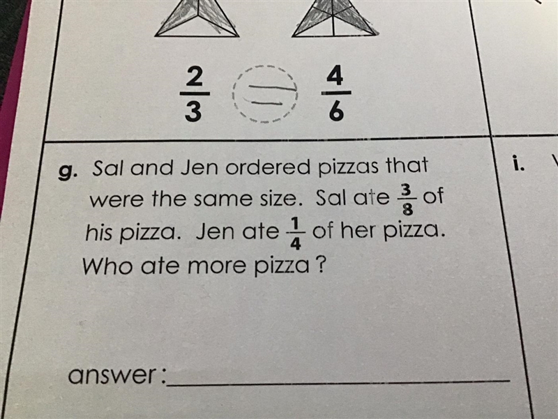 Sal and Jen ordered pizzas that were the same size. Sal ate 3/8 of his pizza. Jen-example-1