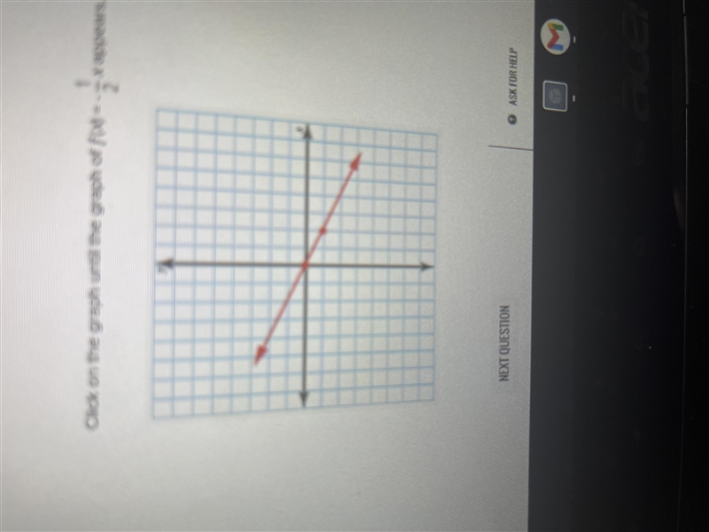 Which one is the correct graph Graph f(x) = -1/2x Click on the graph until the graph-example-3