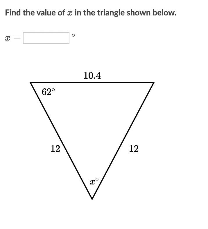 Find the value of x in the triangle shown below.-example-1