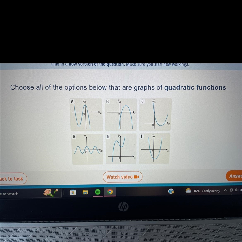 Quadratic function - which one of these is a quadratic function-example-1