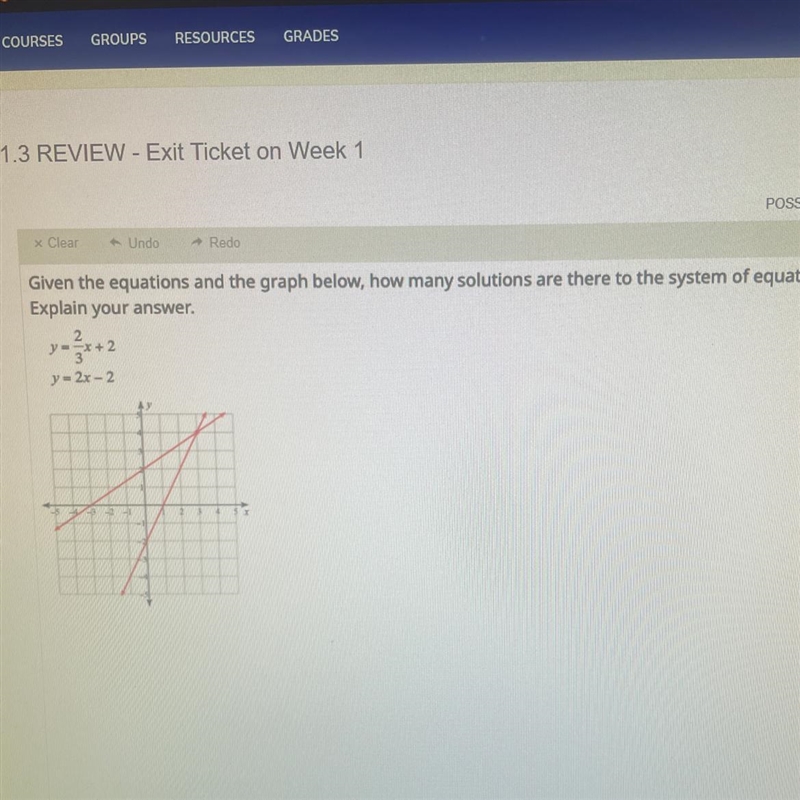 Given the equations and the graph below, how many solutions are there to the system-example-1