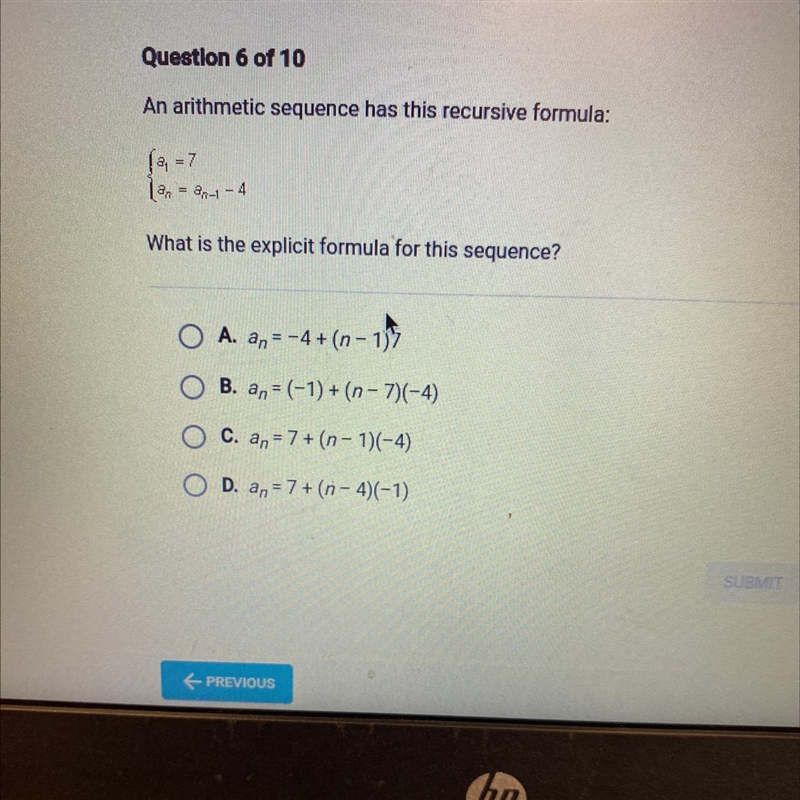 An arithmetic sequence has this recursive formula:-example-1