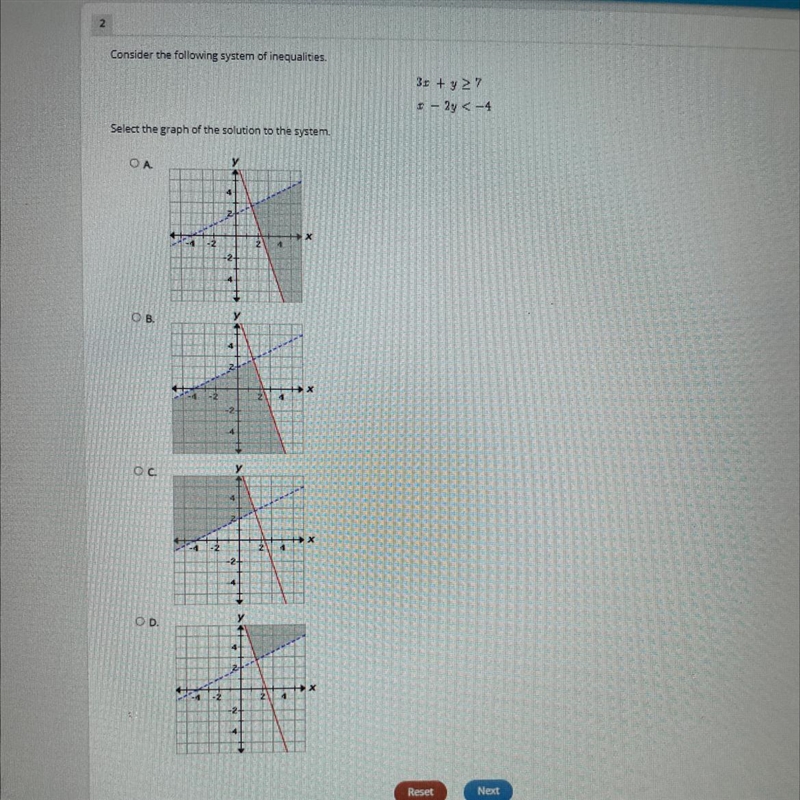 NEED HELPPP 40PTS!!! consider the following system of inequalities. 3x+y ≥7 x-2y &lt-example-1