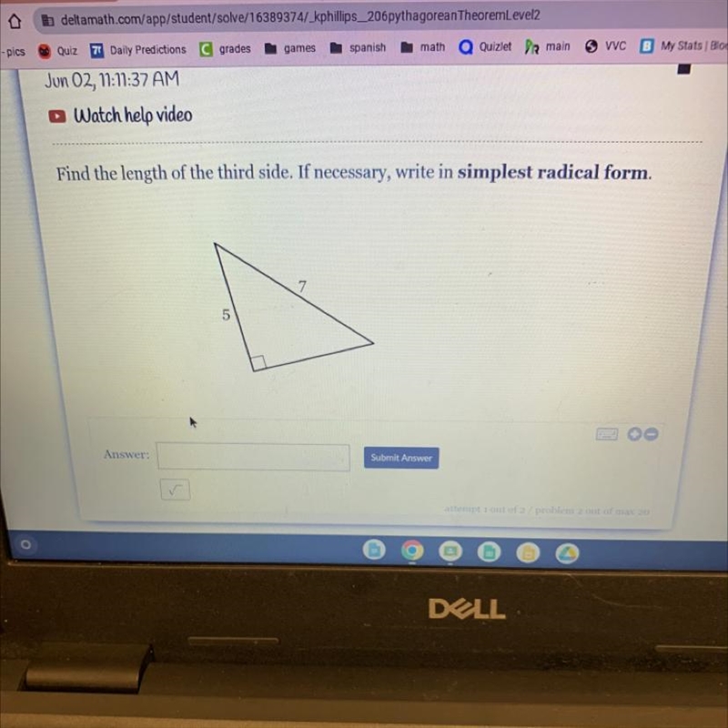 Find the length of the third side. If necessary, write in simplest radical form.-example-1