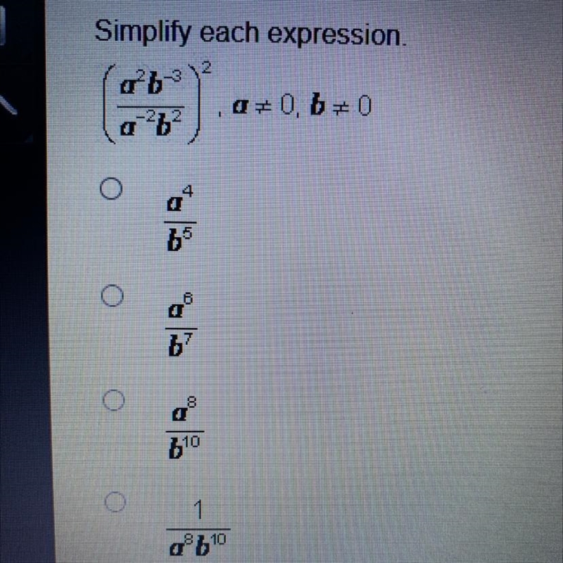 Simplify each expression. ab Q=0,b=0 -222 4 0 55 6 6 57 00 8 Q 10 1 8 2.10-example-1