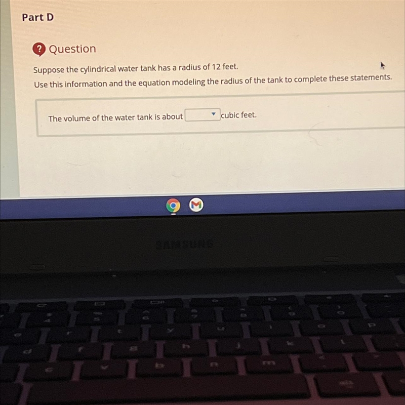 Part DSuppose the cylindrical water tank has a radius of 12 feet.-example-1