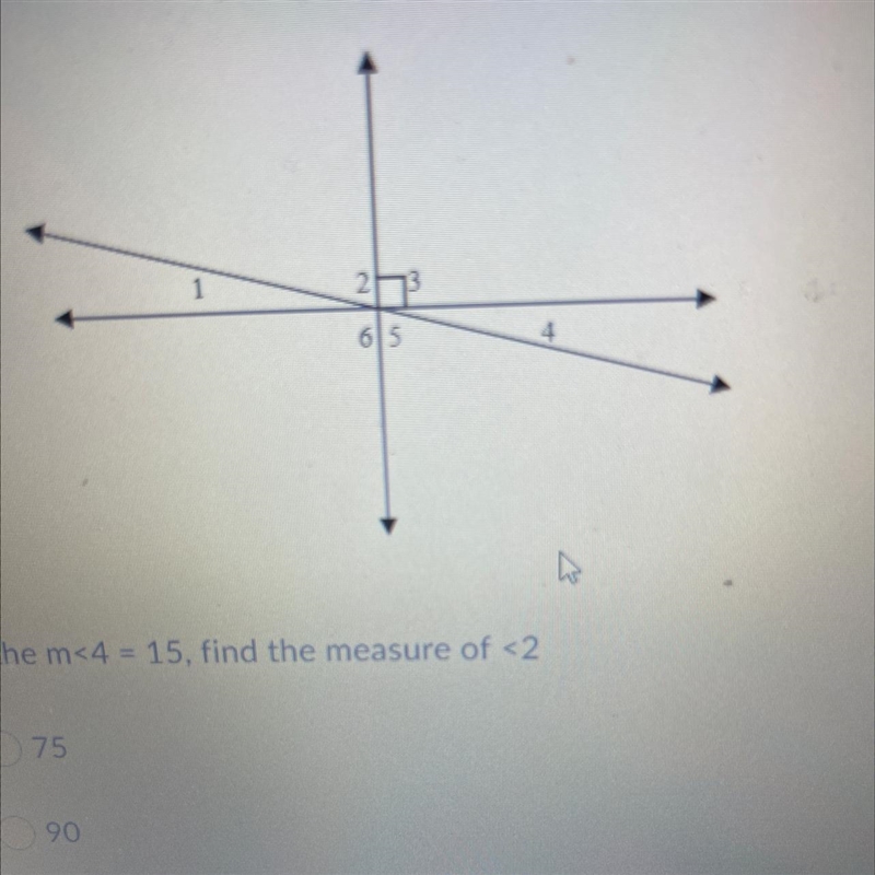 If the m<4 = 15, find the measure of <2-example-1