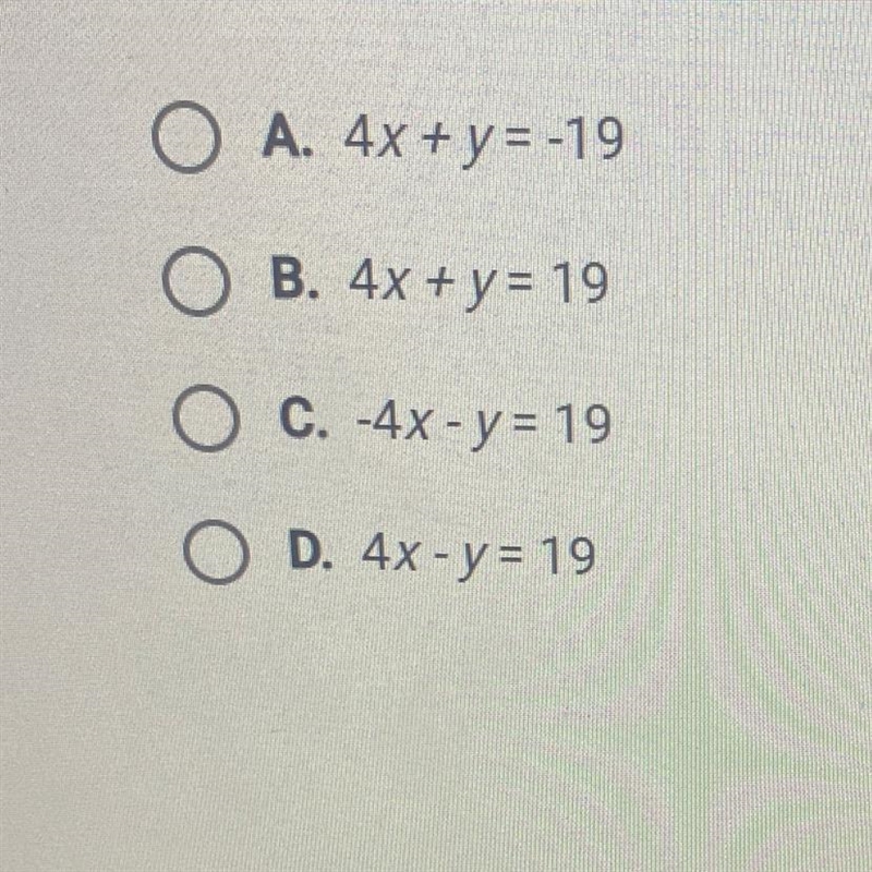 Which of the following is the equation of a line parallel to the line y = 4x+1,passing-example-1