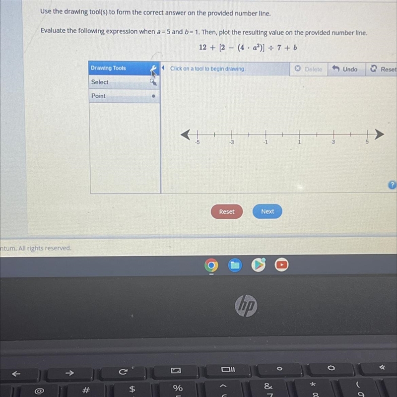 Use the drawing tool(s) to form the correct answer on the provided number line. Evaluate-example-1