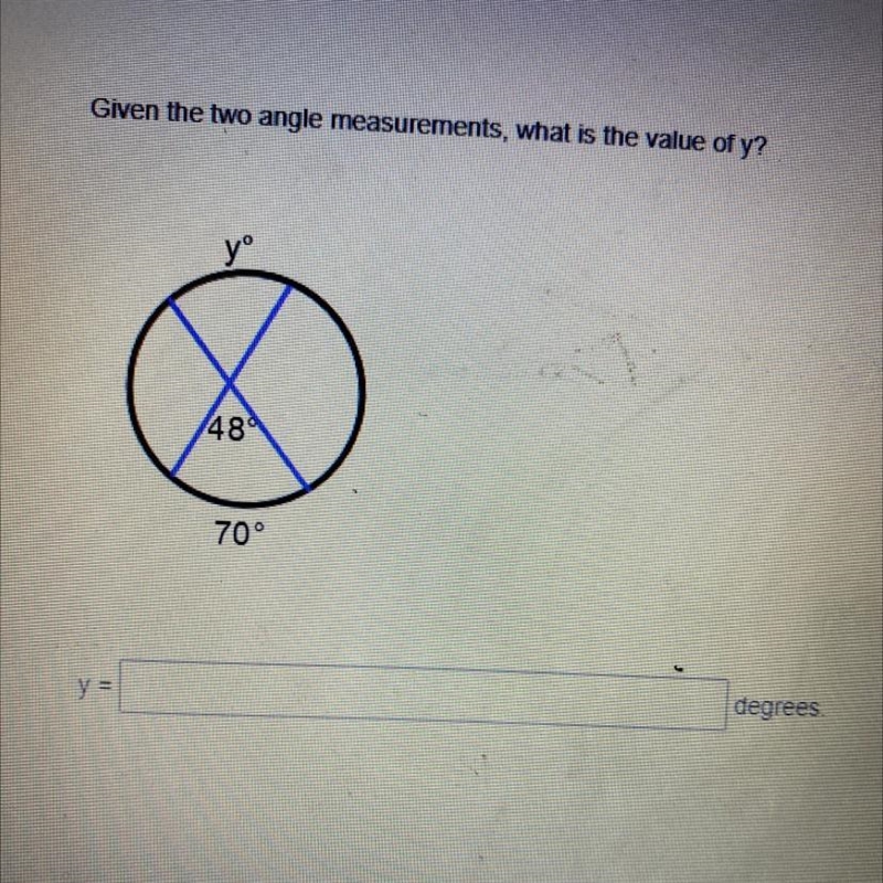 Given the two angle measurements, what is the value of y?-example-1