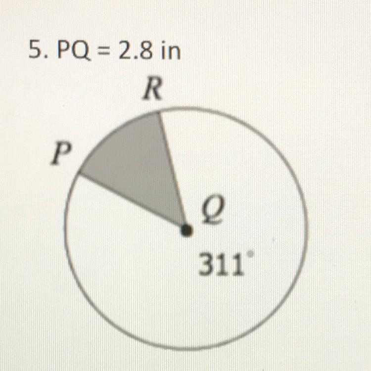 Calculate the area of the shaded sector. PQ = 2.8 in-example-1