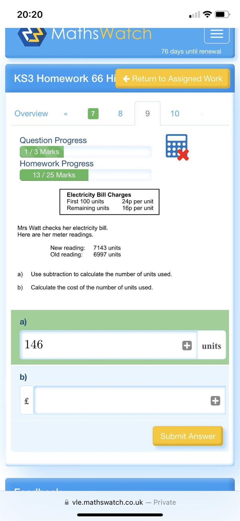 Calculate the cost of the number of units used-example-1