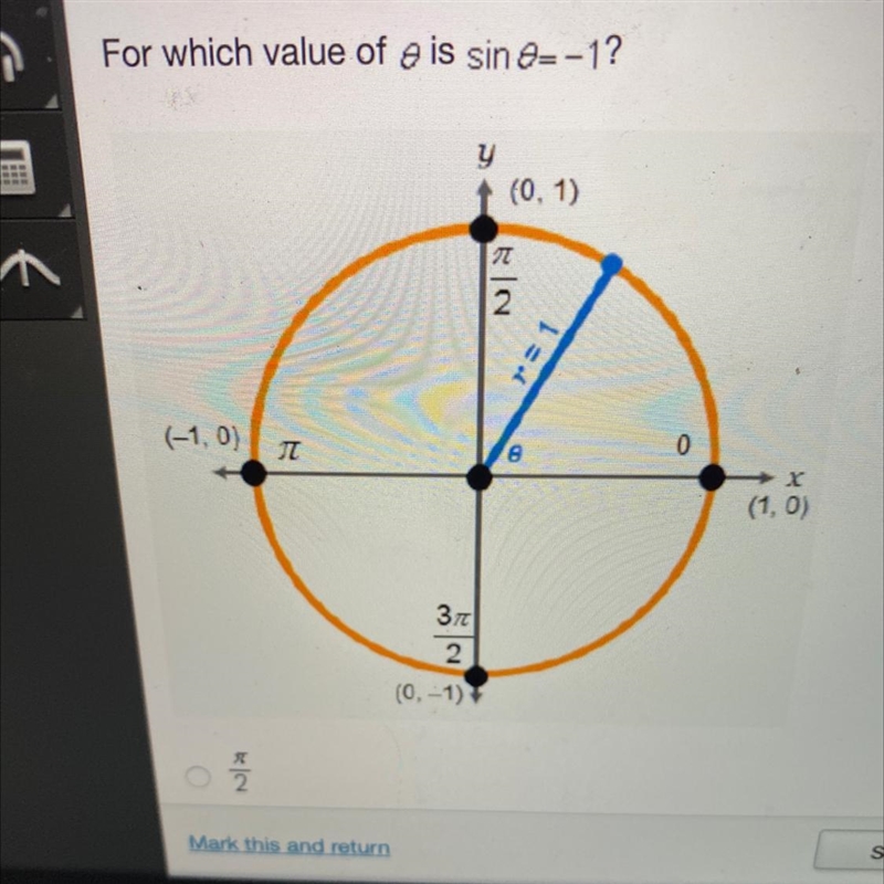 For which value of 0 is sin 0=-1? (See attached image for clearer question)-example-1