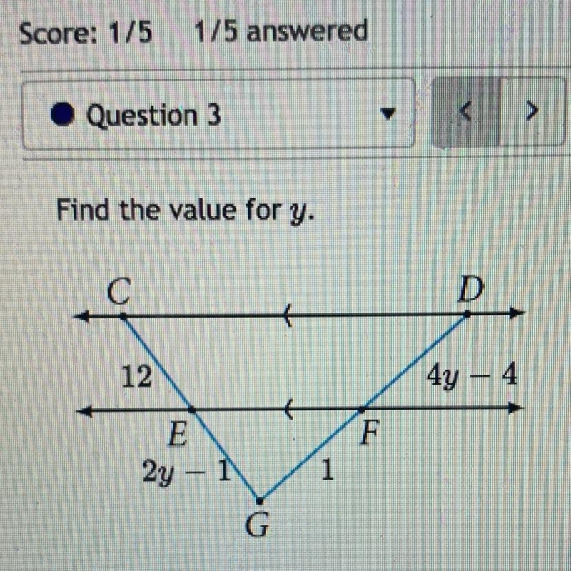 Find the value for y. Geometry!! pls help!! thank youuuu-example-1