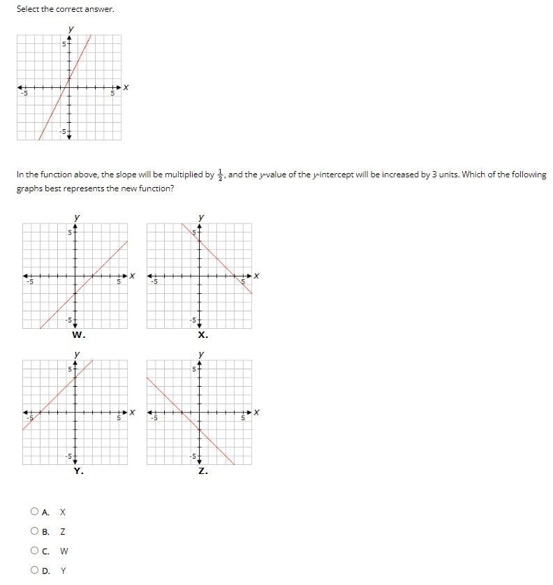 Select the correct answer. A linear function graph of the x-axis and y-axis has a-example-1